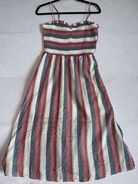 NWOT Row.a Striped Smocked Sundress in Cream, Rust & Teal